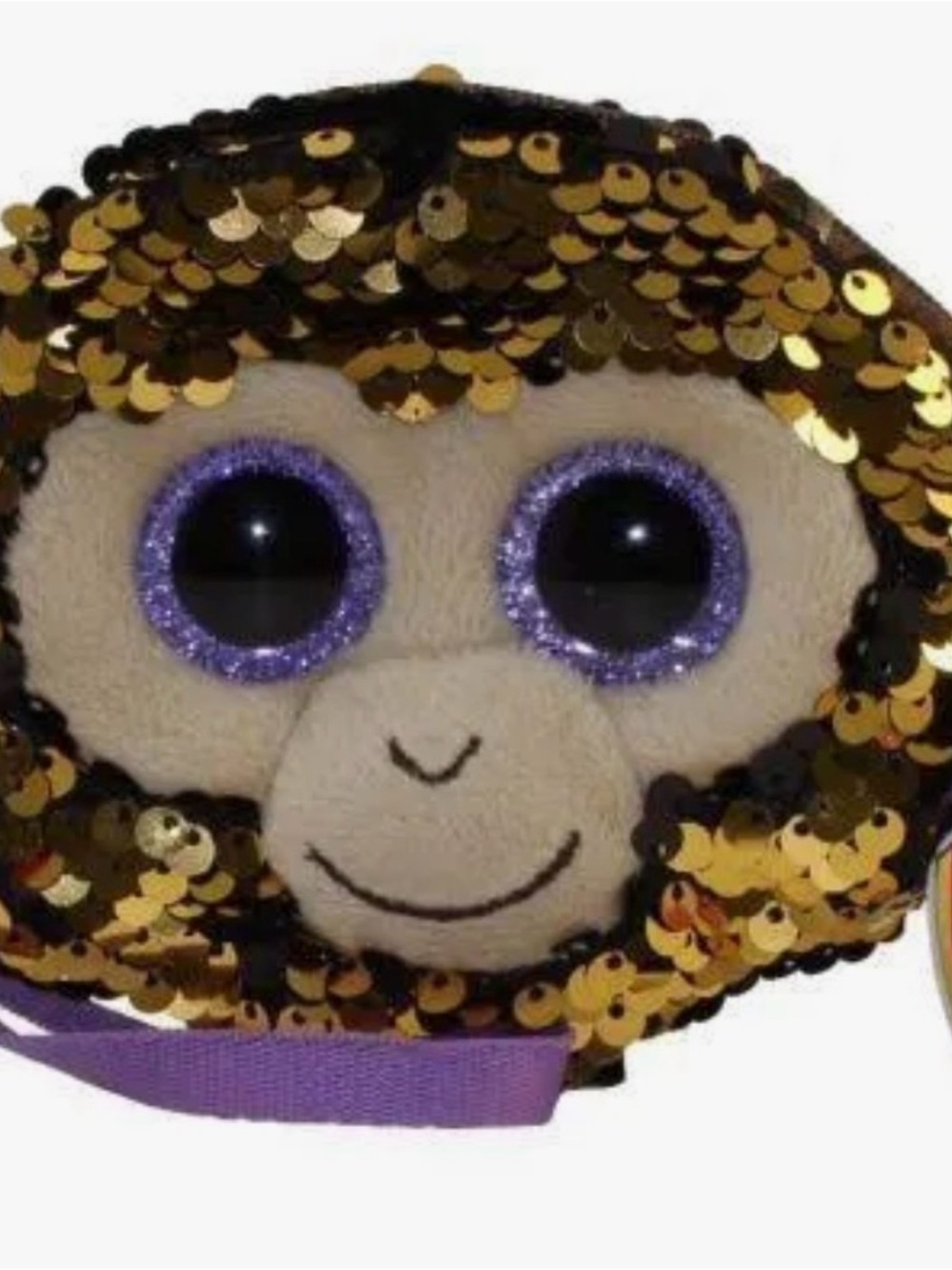 TySequin Plush Monkey Crossbody Bag - Gold & Purple